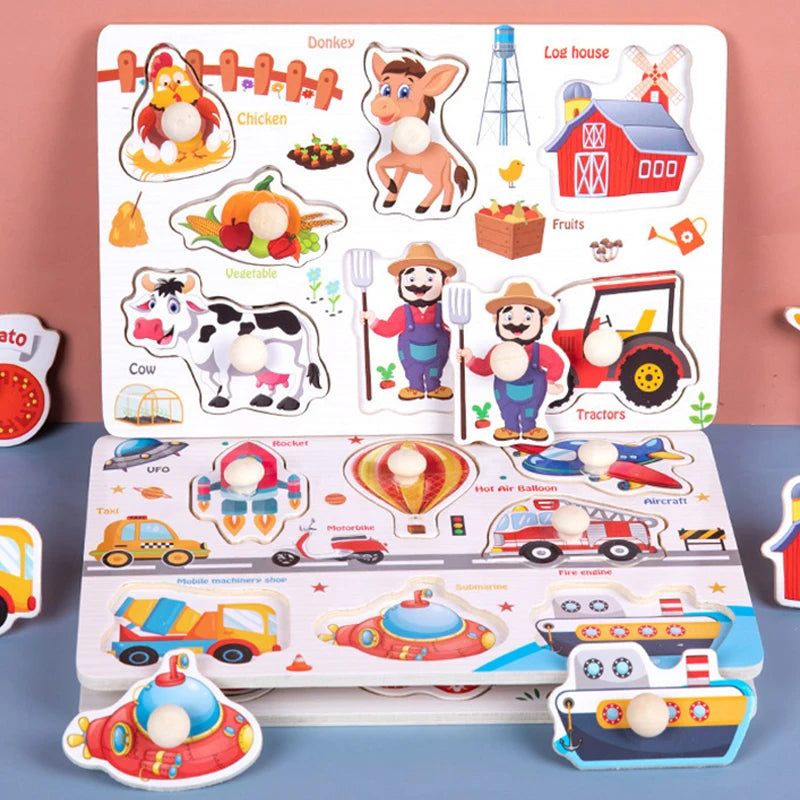 ﻿﻿Montessori Wooden Hand Grab Puzzles,