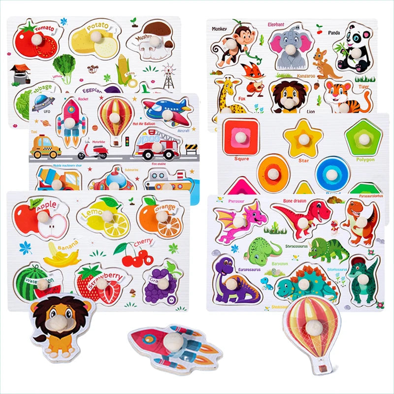 ﻿﻿Montessori Wooden Hand Grab Puzzles,